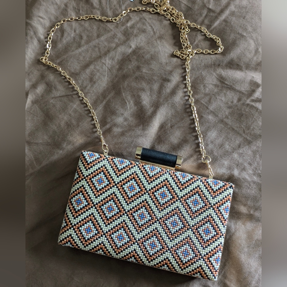 Urban Expressions Bora Bora Evening Bag Multicolor Beaded Clutch with Gold Chain